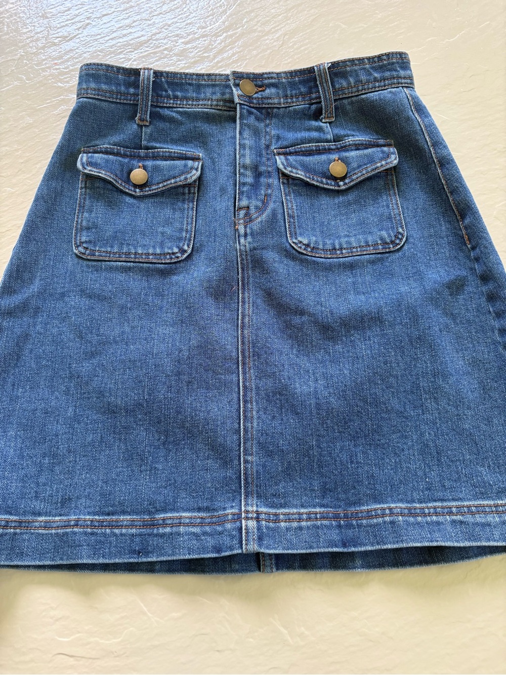 Draper James Blue Denim A-Line Skirt with Flap Pockets